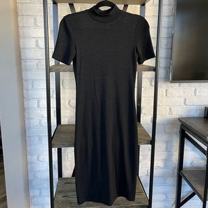 Aritzia Wilfred Free Fitted Mock Neck Black Short Sleeve Midi Dress